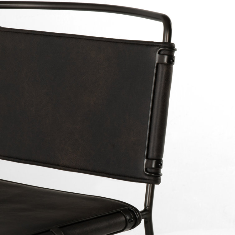 Distressed Black Metal and Leather Bar Stool