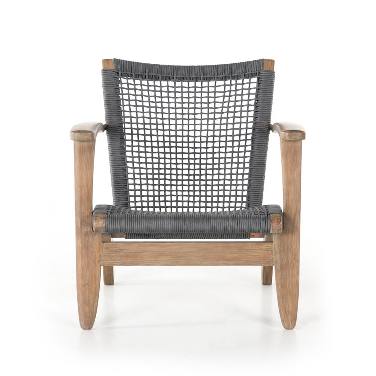 Gray and Natural Eucalyptus Outdoor Lounge Chair with Woven Seat