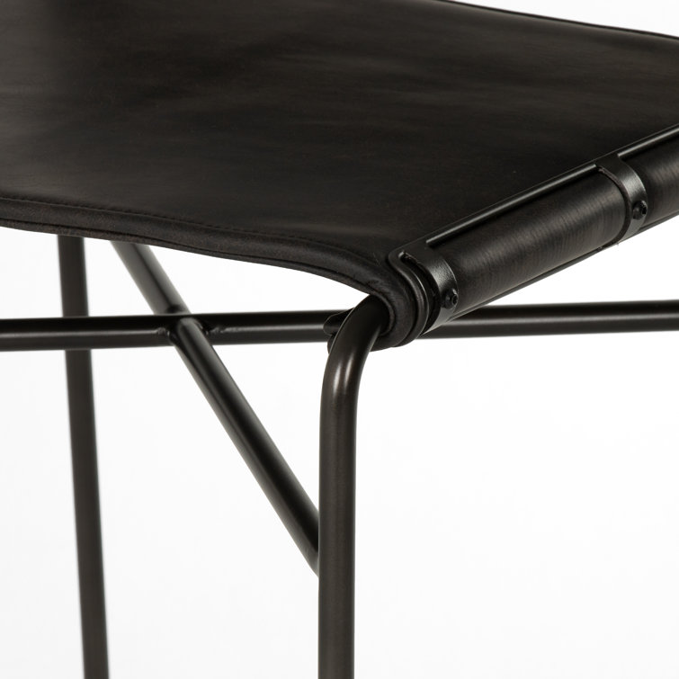 Distressed Black Metal and Leather Bar Stool