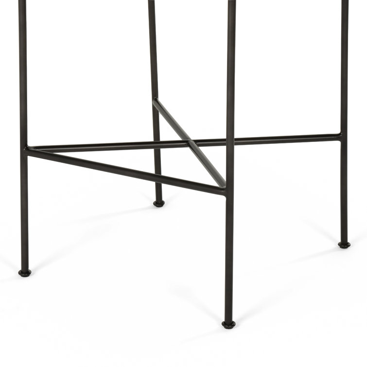 Distressed Black Metal and Leather Bar Stool