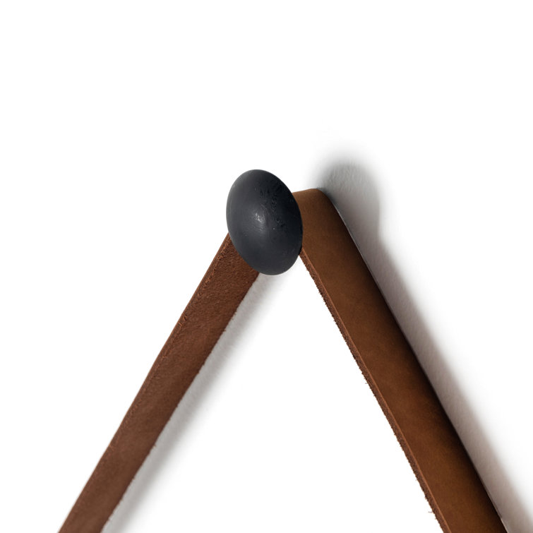 Modern Black-Washed Poplar & Toffee Leather 30" Wall Mirror