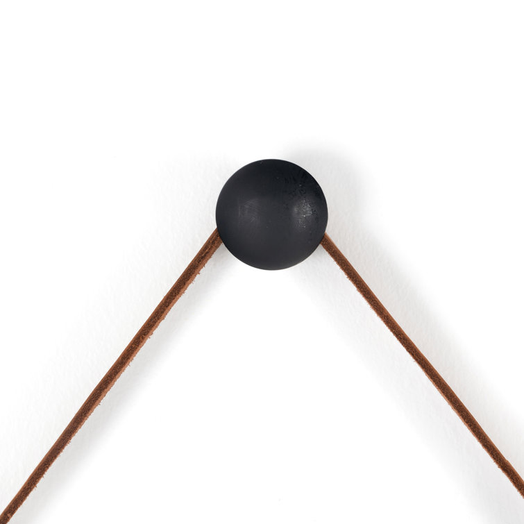 Modern Black-Washed Poplar & Toffee Leather 30" Wall Mirror