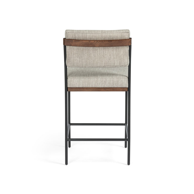 Almond & Black Contemporary Swivel Counter Stool with Leather Accent