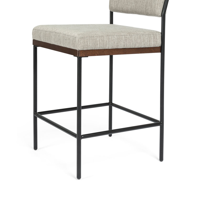 Almond & Black Contemporary Swivel Counter Stool with Leather Accent
