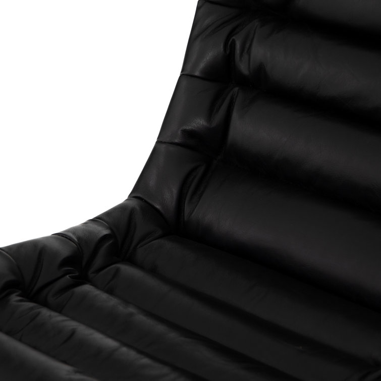 Black Leather Armless Swivel Task Chair with Wood Base