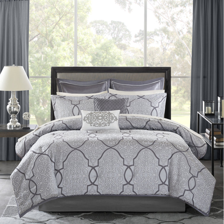 Lavine Queen Gray Cotton 12-Piece Bed in a Bag Set