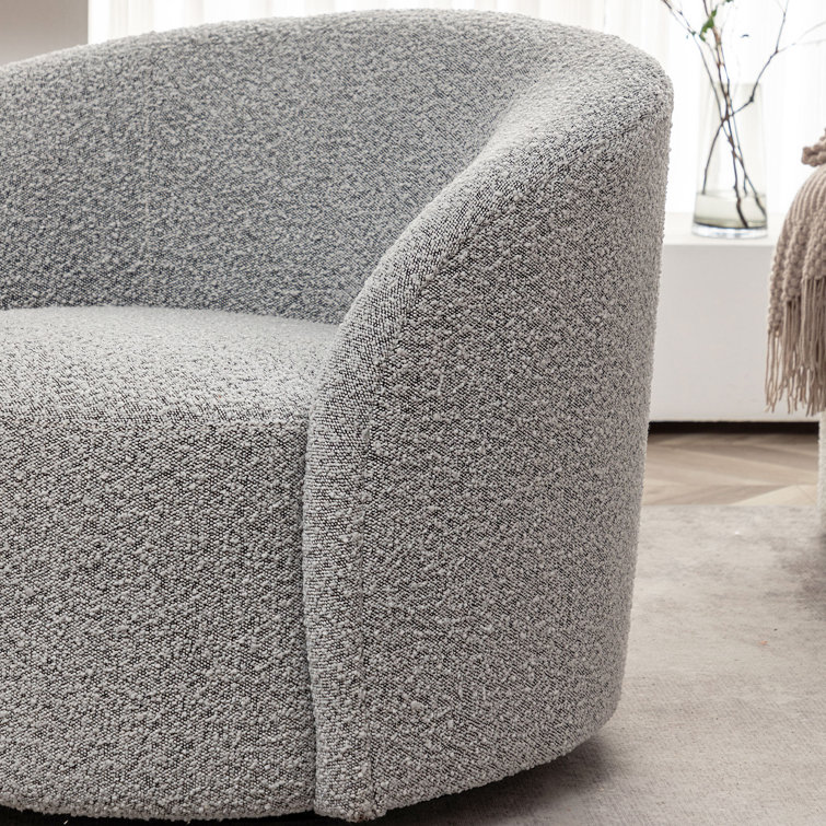34'' Gray Boucle Swivel Barrel Chairs with Round Arms, Set of 2