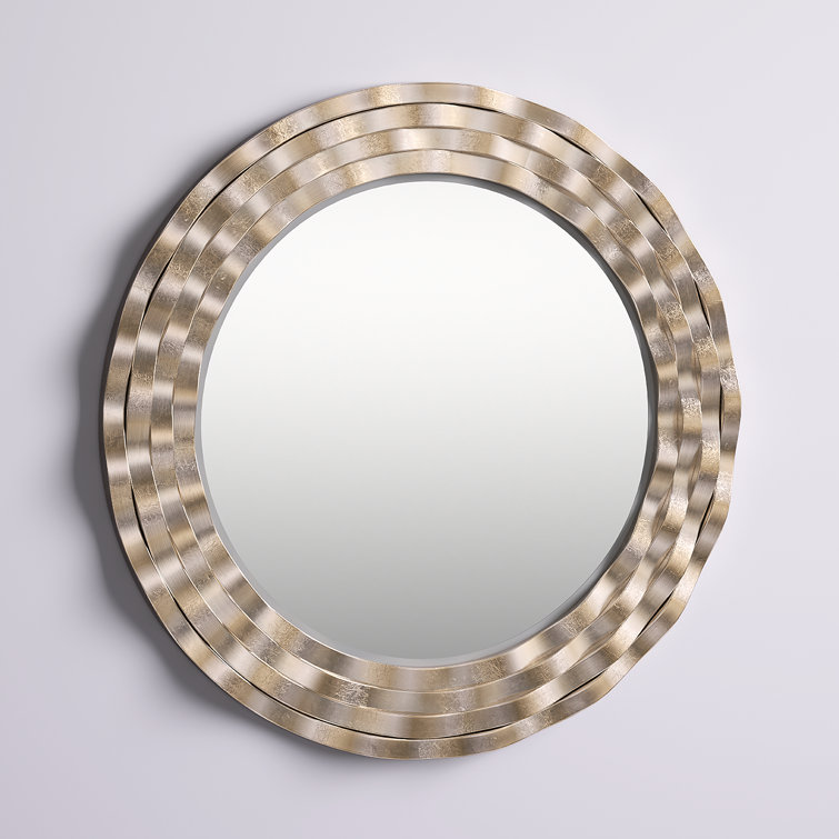 Silver Leaf Round Resin and Brass Leaf-Themed Wall Mirror