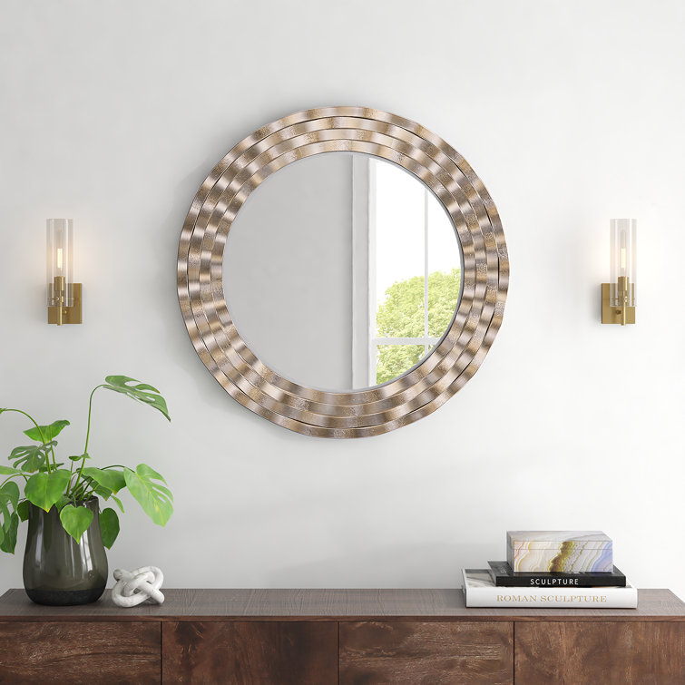 Silver Leaf Round Resin and Brass Leaf-Themed Wall Mirror