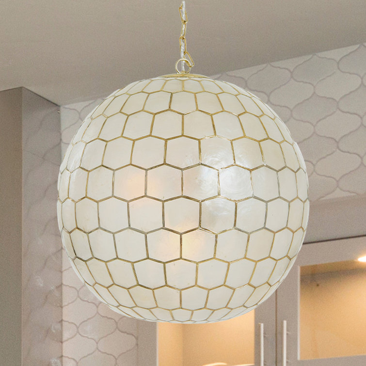 Capiz Honeycomb Globe Pendant Light - Black 16" Contemporary