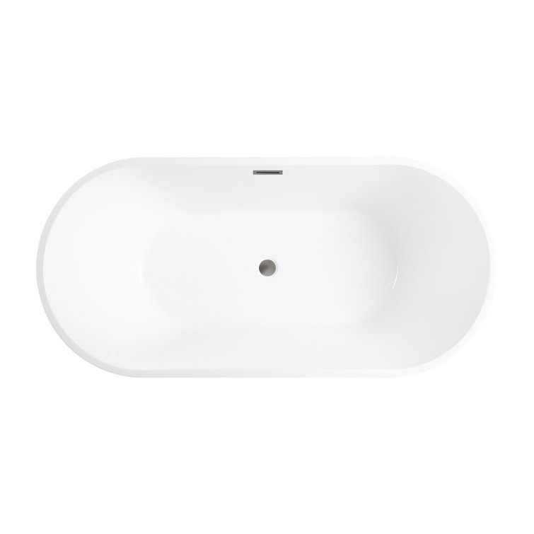 54" White Acrylic Freestanding Soaking Bathtub with Brushed Nickel