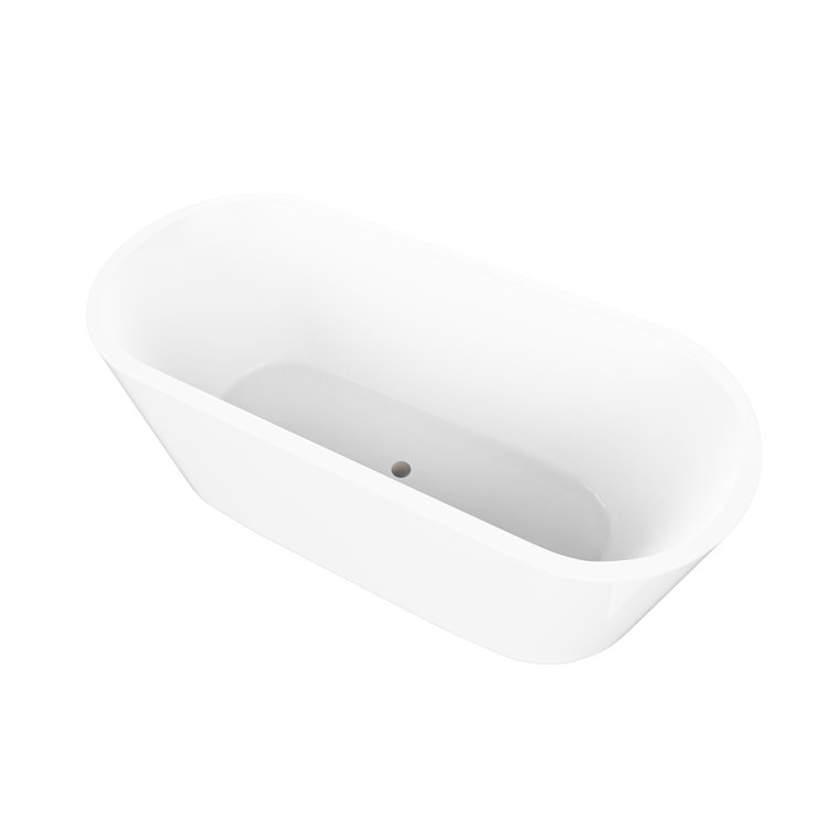 54" White Acrylic Freestanding Soaking Bathtub with Brushed Nickel