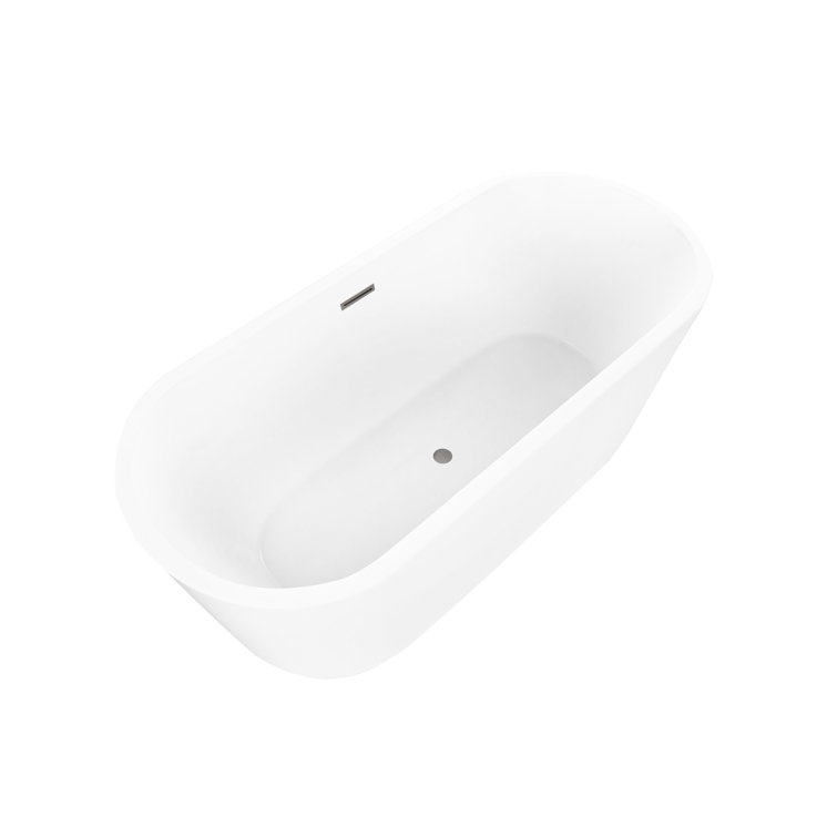 54" White Acrylic Freestanding Soaking Bathtub with Brushed Nickel