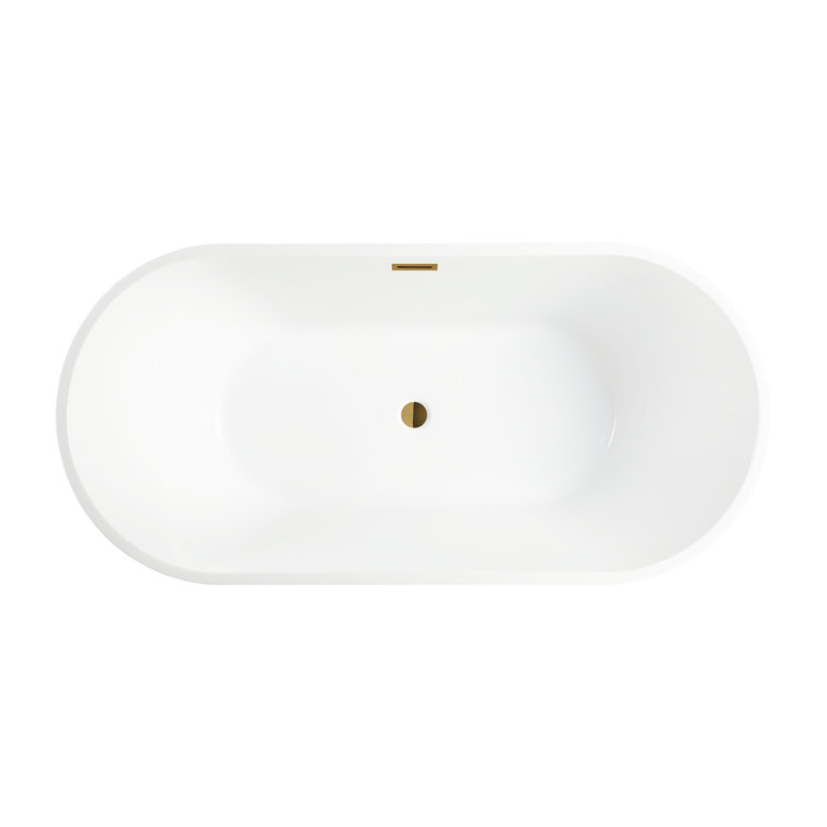 White and Titanium Gold Freestanding Acrylic Soaking Bathtub