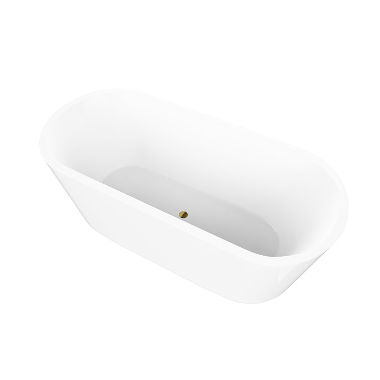 White and Titanium Gold Freestanding Acrylic Soaking Bathtub
