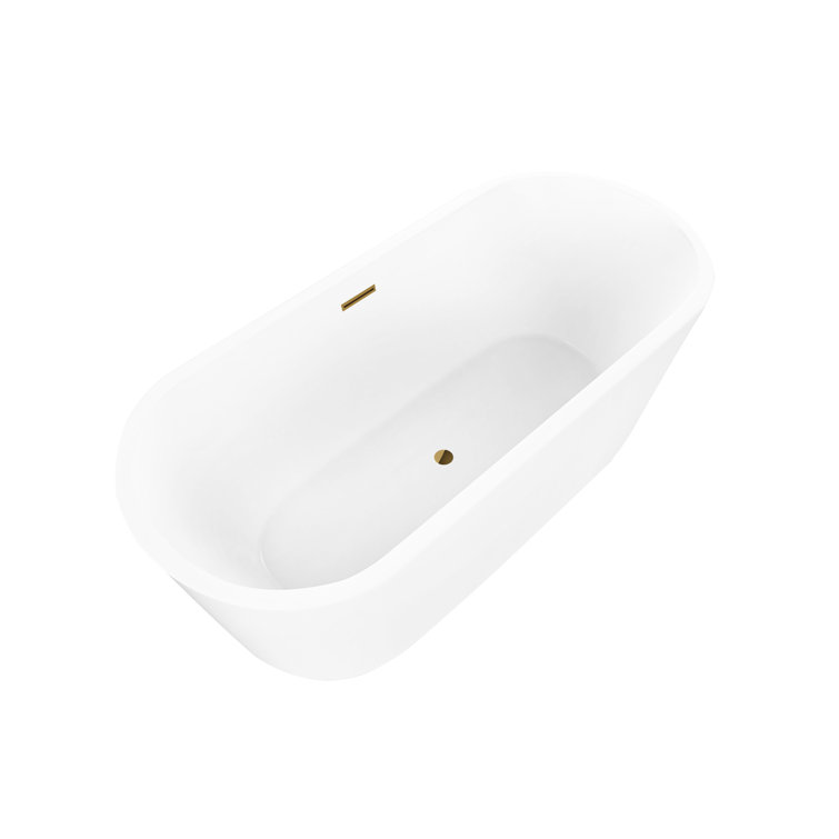 White and Titanium Gold Freestanding Acrylic Soaking Bathtub