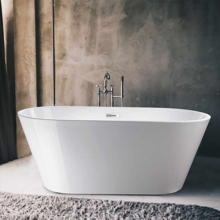 54'' White Freestanding Acrylic Soaking Bathtub