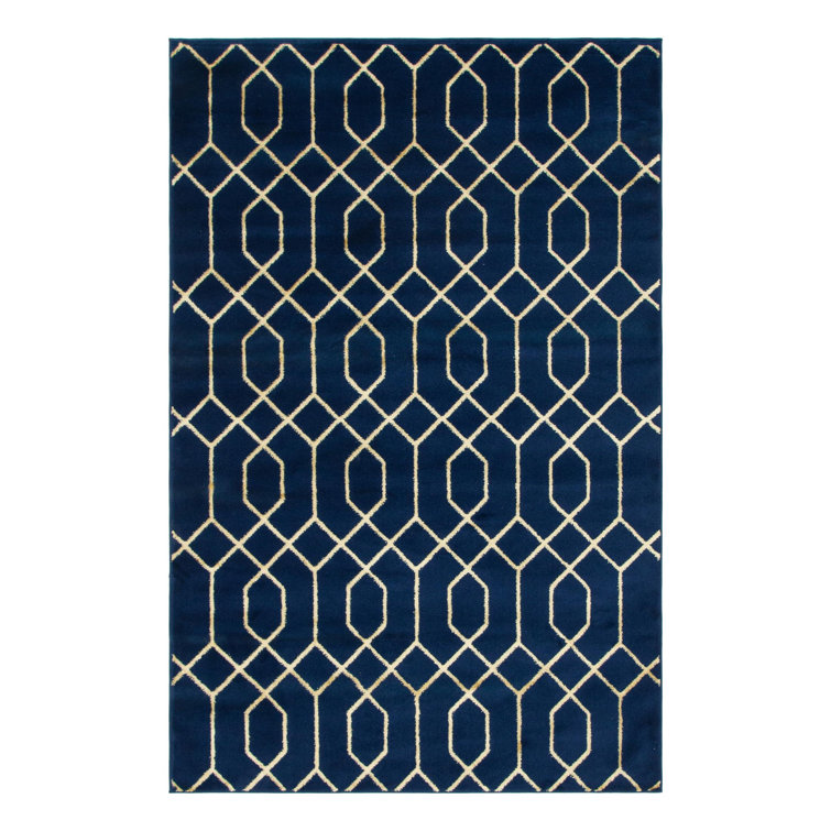 Navy Blue and Gold Trellis 4' x 6' Synthetic Area Rug