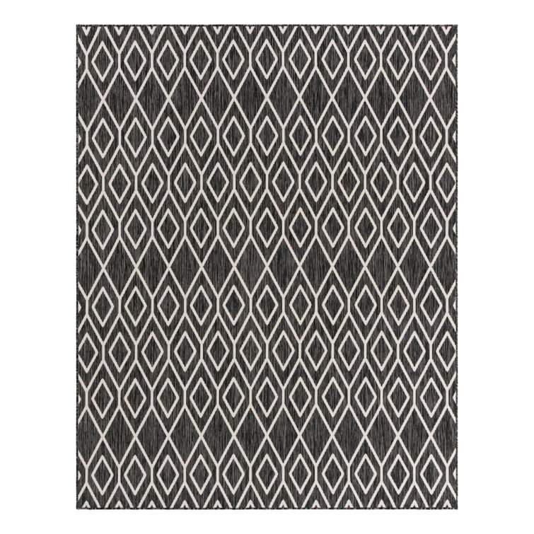 Charcoal Gray Geometric Flat Woven Synthetic Outdoor Rug 8' x 10'