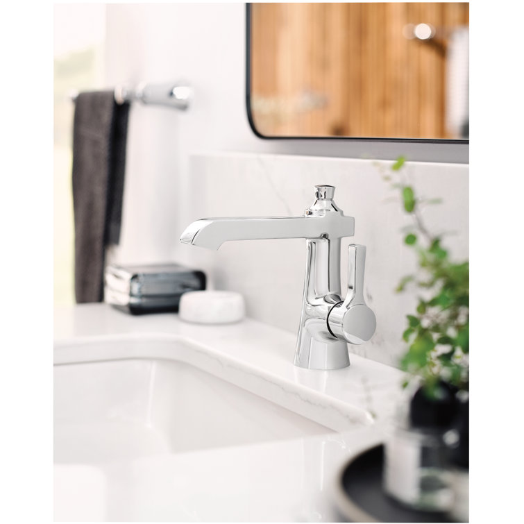 Polished Nickel Single Hole Transitional Bathroom Faucet with Drain Assembly