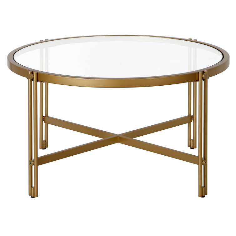 Elio 32" Clear Glass and Brass Round Coffee Table