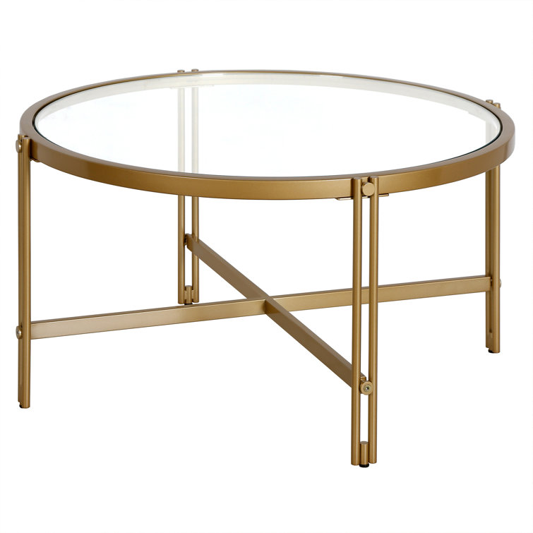 Elio 32" Clear Glass and Brass Round Coffee Table