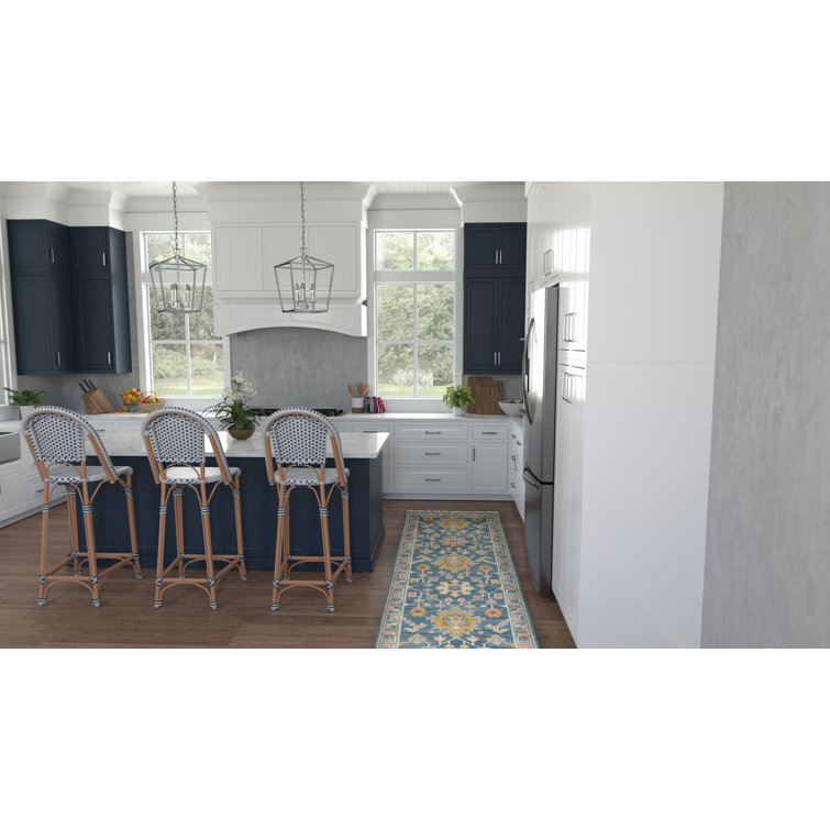 Handmade Blue Floral Wool Runner Rug with Tassels