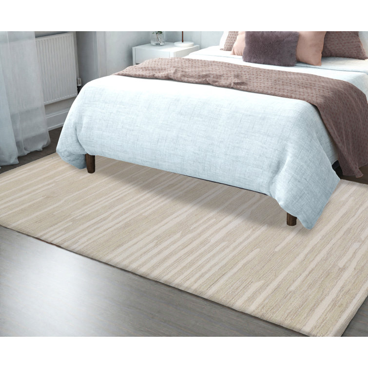 Ivory and Beige Hand Tufted Wool and Viscose 9' x 12' Rug