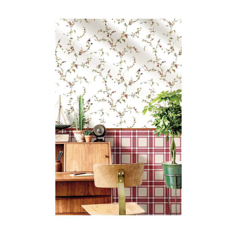 Cottage Chic Pink Floral Damask Non-Pasted Wallpaper Roll
