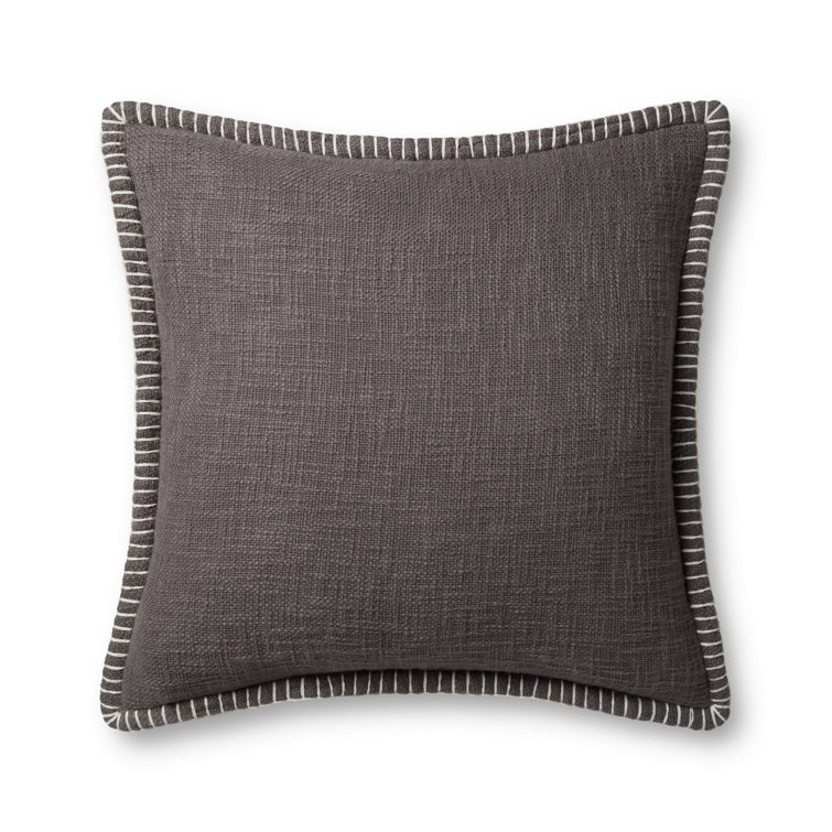 Gray Cotton Lumbar Throw Pillow with Piped Edges