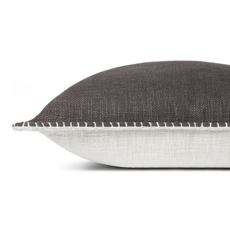 Gray Cotton Lumbar Throw Pillow with Piped Edges