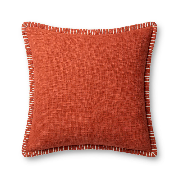Fernande Orange Cotton Lumbar Throw Pillow with Piped Edges