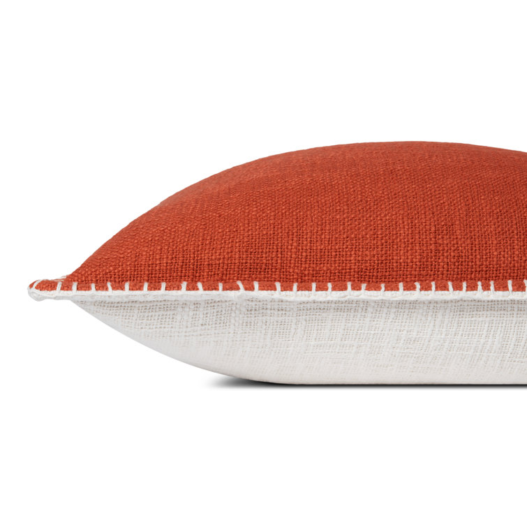 Fernande Orange Cotton Lumbar Throw Pillow with Piped Edges