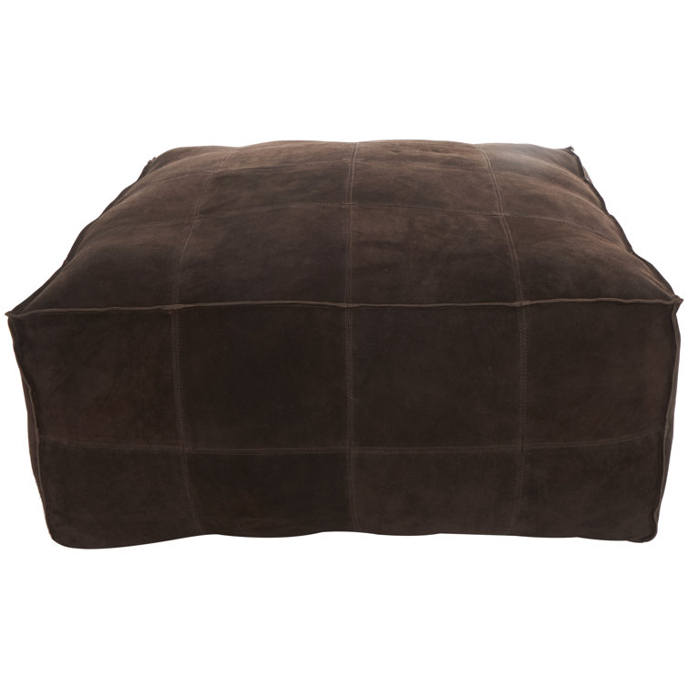 Dark Brown Genuine Leather Square Ottoman Pouf