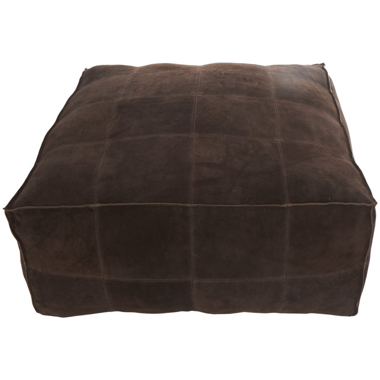 Dark Brown Genuine Leather Square Ottoman Pouf