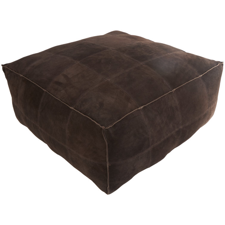 Dark Brown Genuine Leather Square Ottoman Pouf