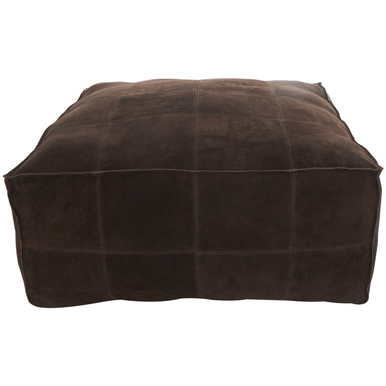 Dark Brown Genuine Leather Square Ottoman Pouf