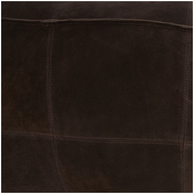 Dark Brown Genuine Leather Square Ottoman Pouf