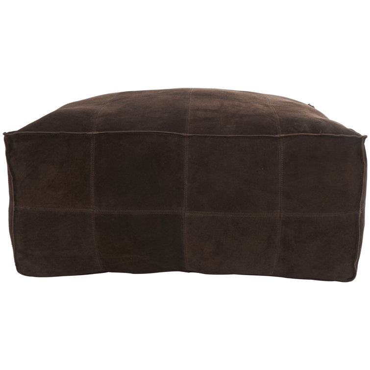 Dark Brown Genuine Leather Square Ottoman Pouf