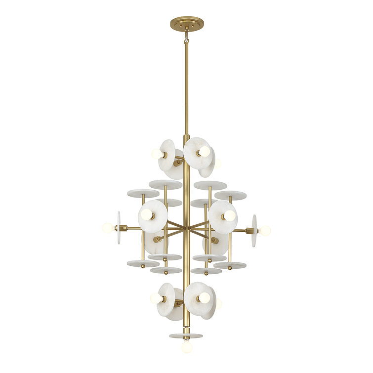 Amani Royal Gold 15-Light Chandelier with Alabaster Shades