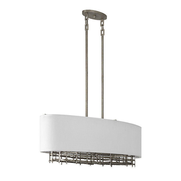 Champagne Luxe 4-Light Linear Chandelier with White Linen Shade
