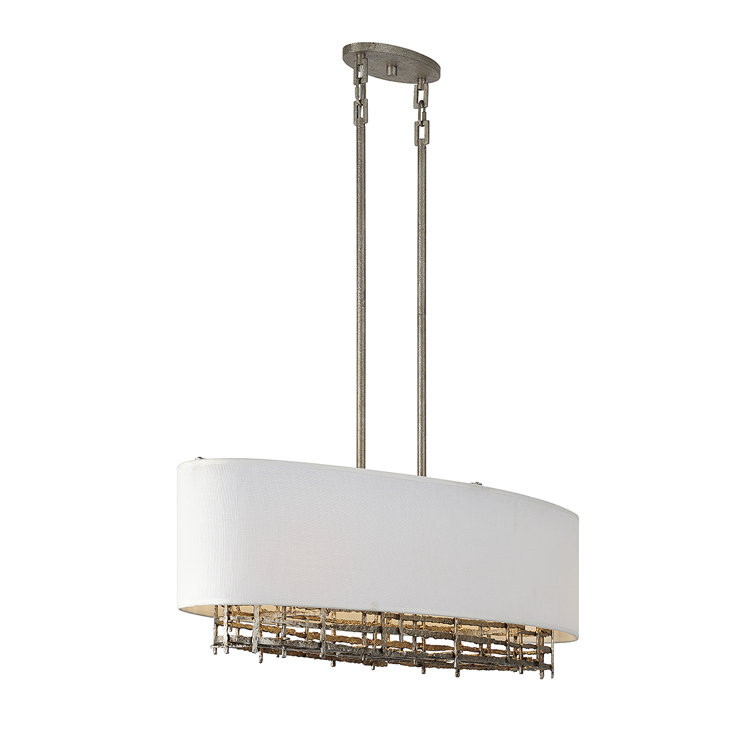 Champagne Luxe 4-Light Linear Chandelier with White Linen Shade