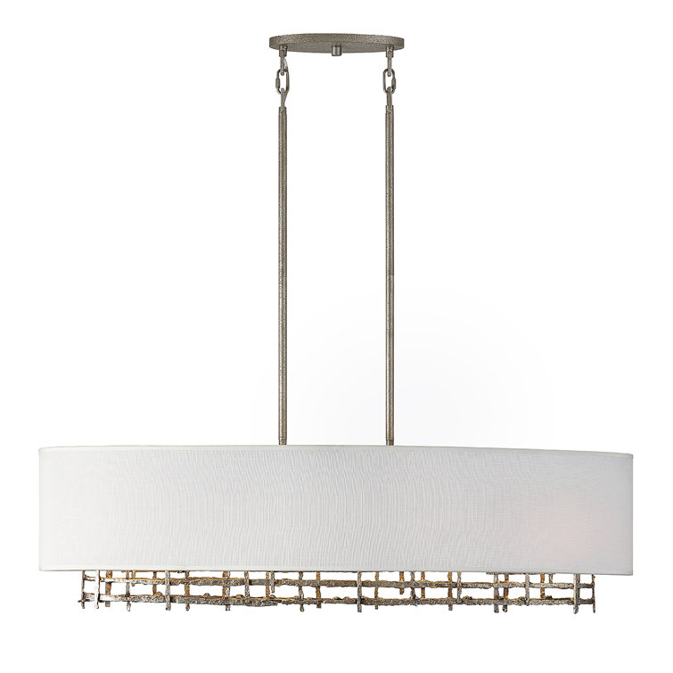 Champagne Luxe 4-Light Linear Chandelier with White Linen Shade
