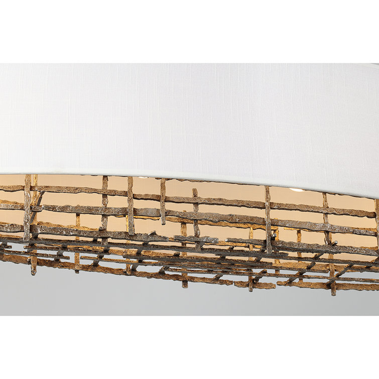 Champagne Luxe 4-Light Linear Chandelier with White Linen Shade