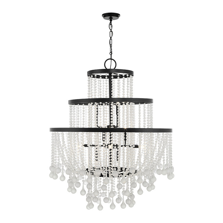Luna Matte Black 15-Light Chandelier with Frosted Crystal
