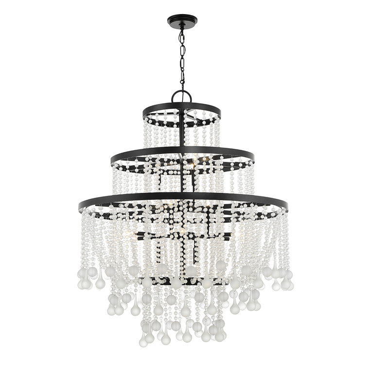 Luna Matte Black 15-Light Chandelier with Frosted Crystal