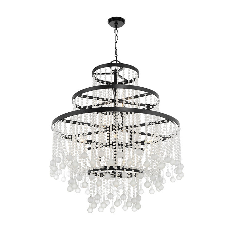 Luna Matte Black 15-Light Chandelier with Frosted Crystal