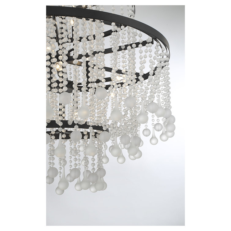 Luna Matte Black 15-Light Chandelier with Frosted Crystal