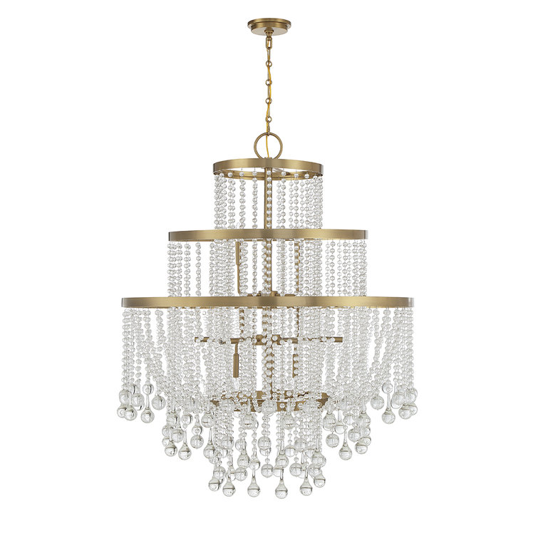 Luna Warm Brass 15-Light Tiered Crystal Chandelier
