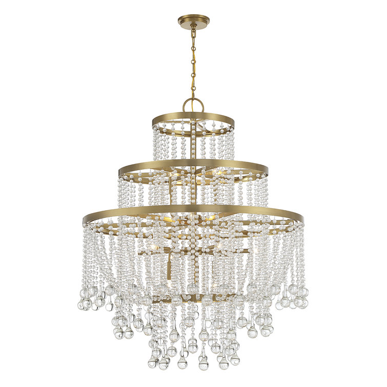 Luna Warm Brass 15-Light Tiered Crystal Chandelier